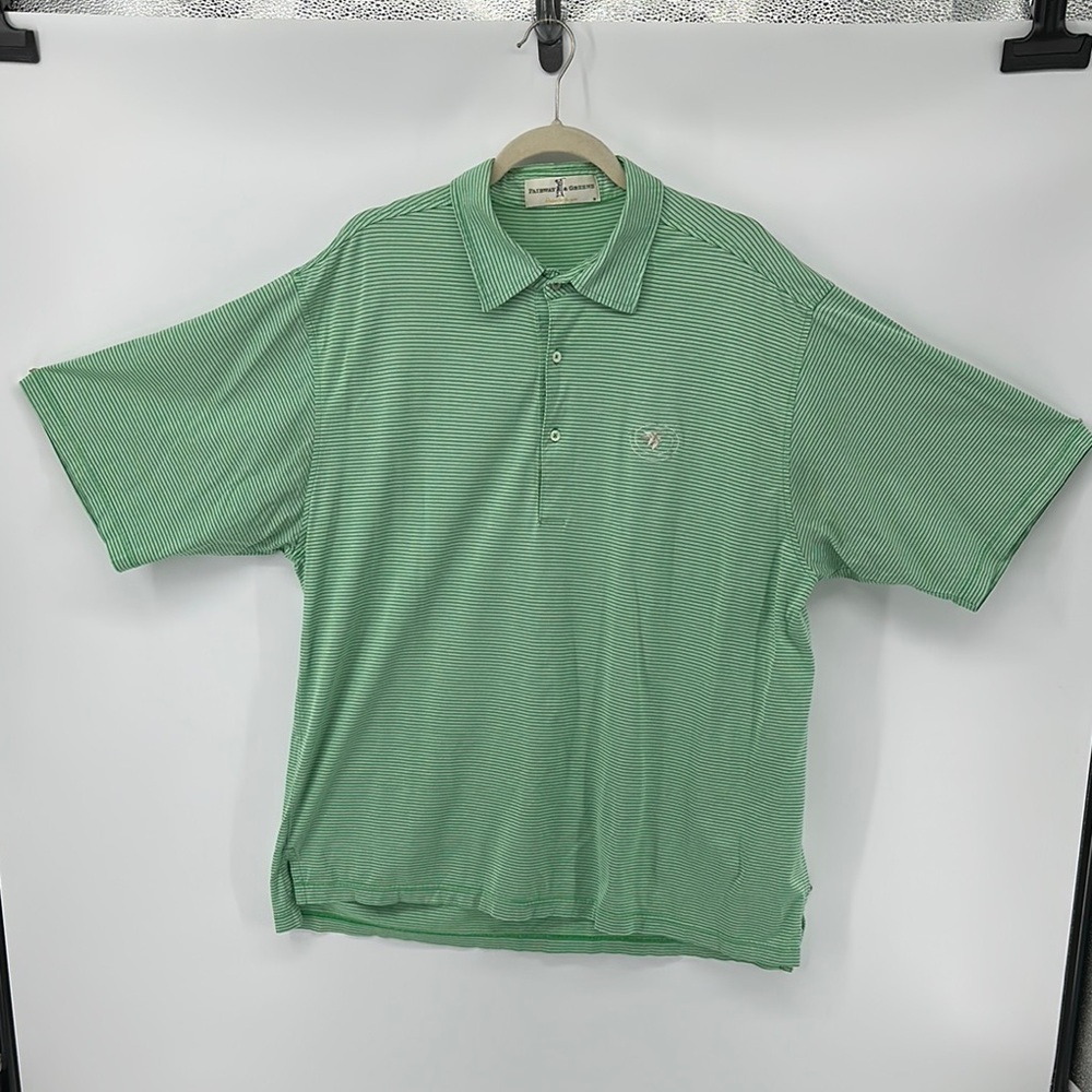Fairway & Greene Green&White Striped Polo Shirt‎ Classic Comfort Size X-Large